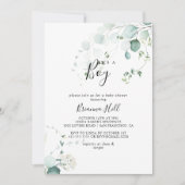 Invitation Été Vert Eucalyptus C'est un Baby shower garçon (Devant)