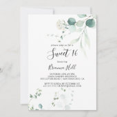 Invitation Été Vert Eucalyptus Doux 16 Anniversaire Fête (Devant)