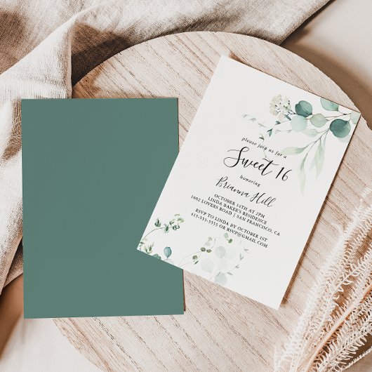 Invitation Été Vert Eucalyptus Doux 16 Anniversaire Fête