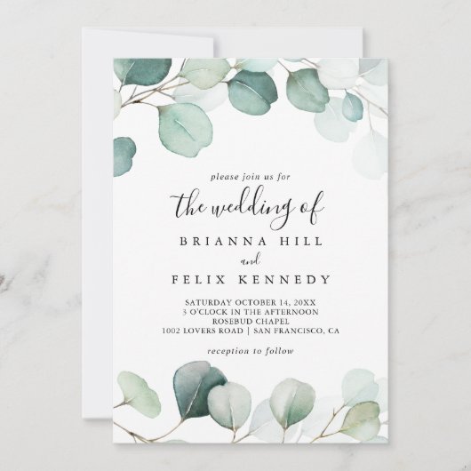 Invitation Été Vert Eucalyptus Feuillage Le Mariage De (Devant)