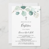 Invitation Été Vert Eucalyptus Foliage Baptême (Devant)
