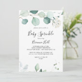 Invitation Été Vert Eucalyptus Foliage Bébé Parsemer (Debout devant)