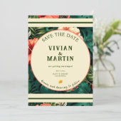 Invitation Été Vert Tropical Floral Enregistrer La Date (Debout devant)