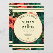 Invitation Été Vert Tropical Floral Enregistrer La Date (Devant / Derrière)