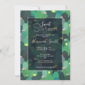 Invitation Été Vert Turquoise Cactus Gold points Design migno (Devant)