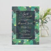 Invitation Été Vert Turquoise Cactus Gold points Design migno (Debout devant)