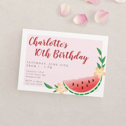 Invitation Eté Watermelon Anniversaire Pool Party