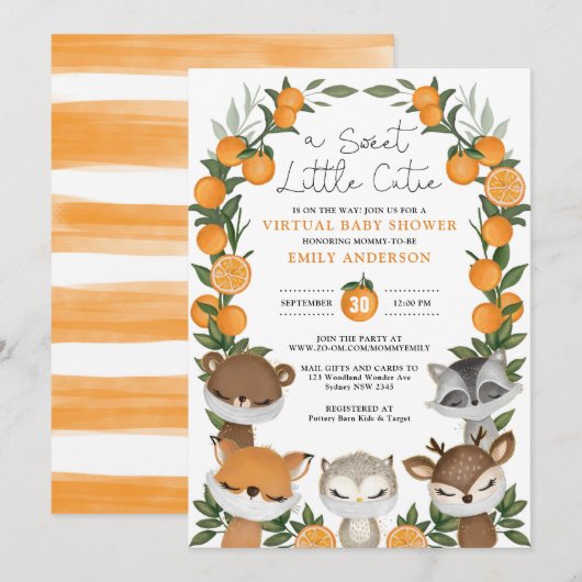 Invitation Été Woodland Orange Citrus Baby shower virtuel (Devant / Derrière)