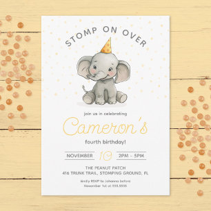 Invitation Éteignez sur, mignon anniversaire de enfant élépha