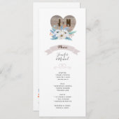 Invitation Eternal Love White Flower Blue Leaf Mariage MENU (Devant / Derrière)