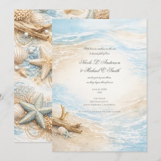 Invitation Eterntal Tides Coastal Watercolor Beach Wedding (Devant / Derrière)