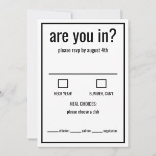 Invitation Êtes-vous dans drôle rsvp noir et blanc minimal 