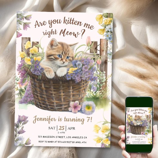 Invitation Êtes-vous en train de me chatonner Fleur rose Chat