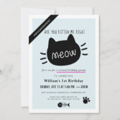 Invitation Êtes-vous Kitten Me Droite Meow Blue Virtual BIrth (Devant)