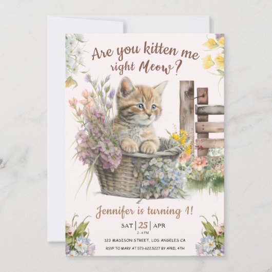 Invitation Êtes-Vous Kitten Me En Ce Moment Fille Chat 1er An (Devant)