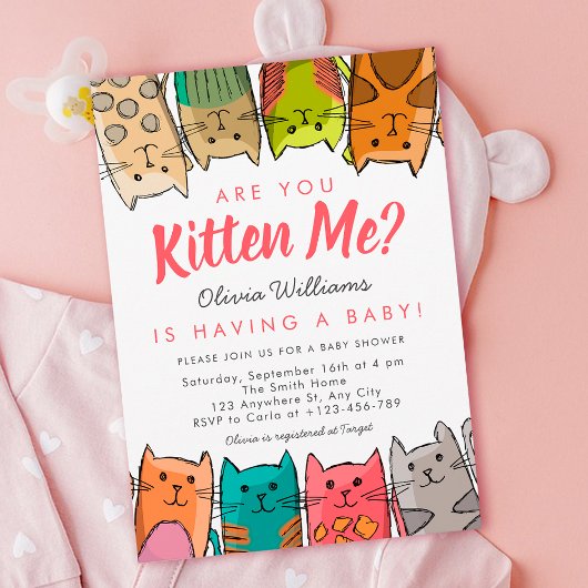 Invitation Êtes-Vous Kitten Me ? Kitty Cats Baby shower neutr