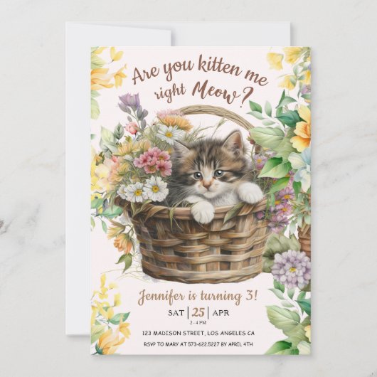 Invitation Êtes-Vous Kitten Me Meow | Fille de chat 3e annive (Devant)