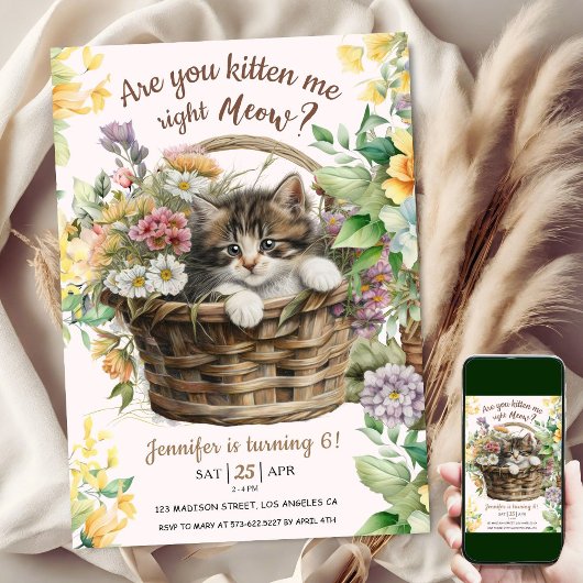 Invitation Êtes-Vous Kitten Me Meow | Fille de chat 6e annive