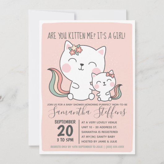 Invitation Êtes-Vous Kitten Me Mignonne Chat Rose Baby shower (Devant)