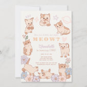 Invitation Êtes-vous Kitten Me Right Meow Floral 1er Annivers (Devant)