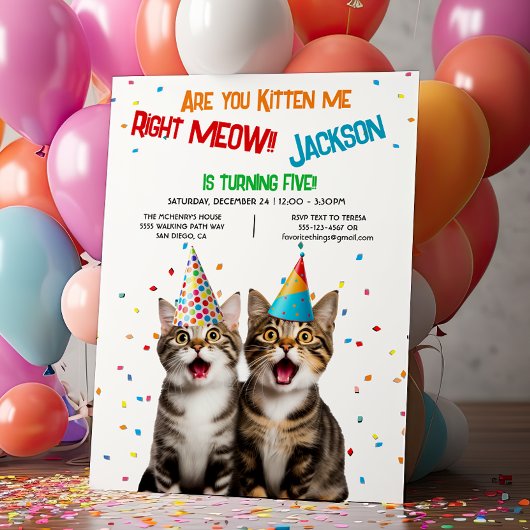 Invitation Êtes-vous Kitty me droit Meow Anniversaire fête 2