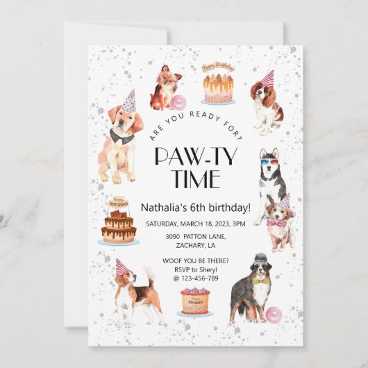 Invitation Êtes-vous prêt pour l'anniversaire de Dog Pawty (Devant)