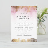 Invitation Ethéal Aquarelle rose Or Dîner de répétition (Debout devant)