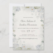 Invitation Ethéal Blanc Floral Sage Vert Turquoise ivoire (Devant)
