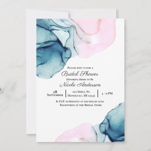 Invitation Ethéal Turquoise rose Élégant Fête des mariées mod (Devant)