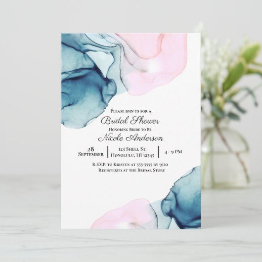 Invitation Ethéal Turquoise rose Élégant Fête des mariées mod (Debout devant)