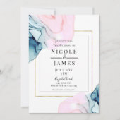Invitation Ethéal Turquoise rose Elegant Or Mariage moderne (Devant)