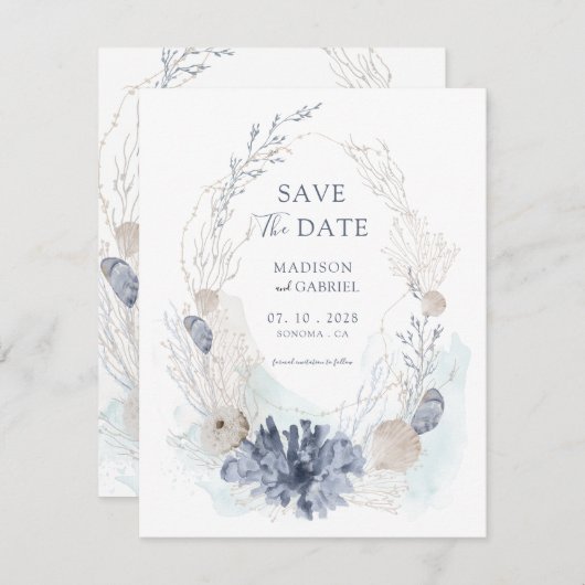 Invitation Ethereal Aquarelle Coral Coquillage Enregistrer La (Devant / Derrière)