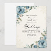 Invitation Ethereal Blue Botanical Romance Wedding (Devant / Derrière)