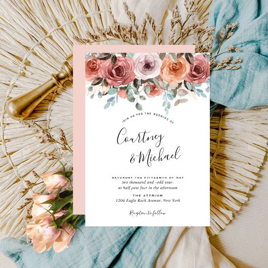 Invitation Ethereal Blush Peach, Romantique Mariage Floral