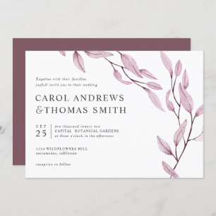 Invitation Ethereal Bourgogne   mariage Feuille chic