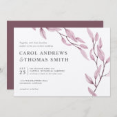Invitation Ethereal Bourgogne | mariage Feuille chic (Devant / Derrière)