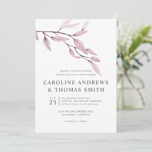 Invitation Ethereal Bourgogne | mariage Feuille chic (Debout devant)