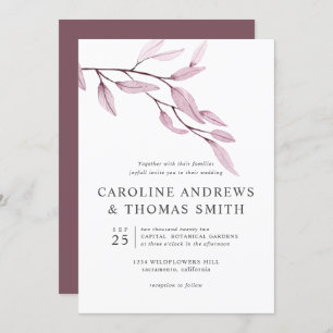 Invitation Ethereal Bourgogne mariage Feuille chic