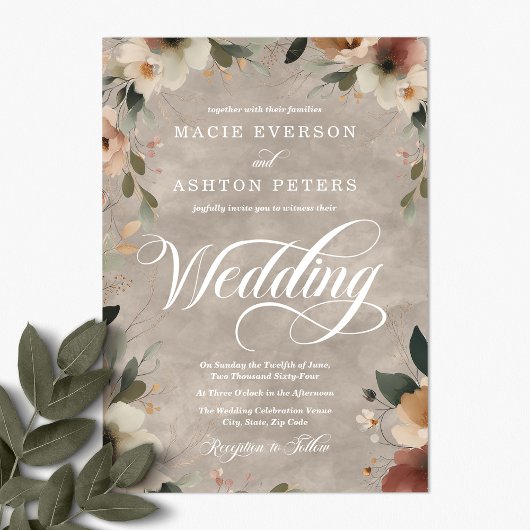 Invitation Ethereal Elegance Beige Ecru Aquarelle Mariage