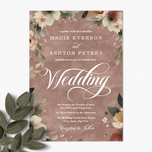 Invitation Ethereal Elegance Rosewood Rose Watercolor Mariage