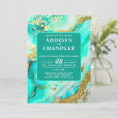 Invitation Ethereal Elegance Turquoise Geode Inspiré Mariage (Debout devant)