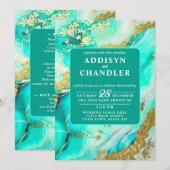 Invitation Ethereal Elegance Turquoise Geode Inspiré Mariage (Devant / Derrière)