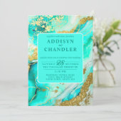 Invitation Ethereal Elegance Turquoise Geode Inspiré Mariage (Debout devant)