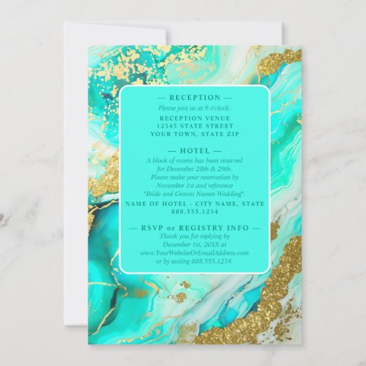 Invitation Ethereal Elegance Turquoise Geode Inspiré Mariage (Dos)