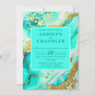 Invitation Ethereal Elegance Turquoise Geode Inspiré Mariage
