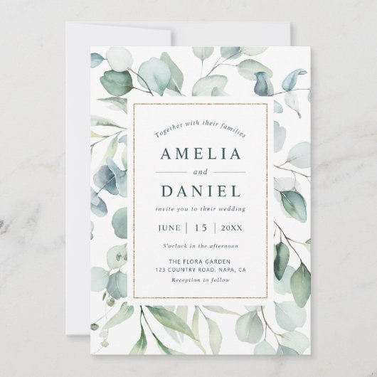 Invitation Ethereal Eucalyptus Gold Mariage (Devant)
