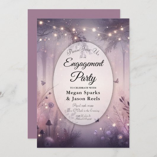 Invitation Ethereal Fairy Lights Forest Engagement Party (Devant / Derrière)