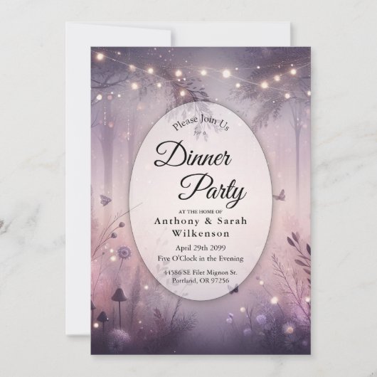 Invitation Ethereal Fairy Lights Forest Home Diner Party (Devant)