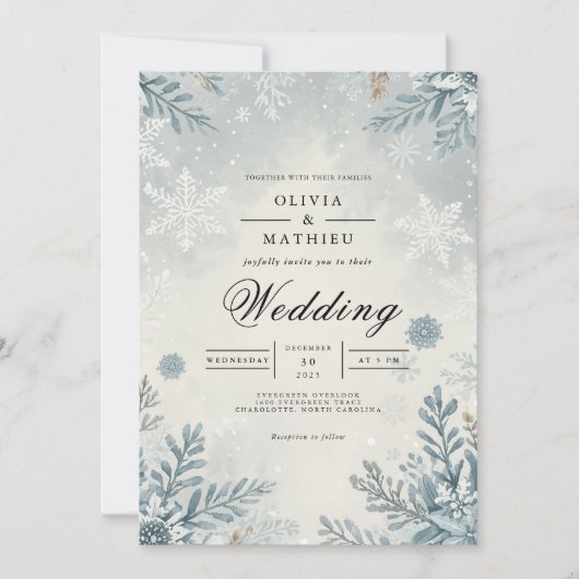 Invitation Ethereal Frost Botanical Winter Wedding (Devant)