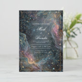 Invitation Ethereal Gold Celestial Nebula Wedding (Debout devant)
